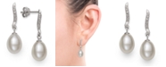 Macy's Cultured Freshwater Pearl (7-8 mm) and Diamond Accent Swirl Earring in Sterling Silver